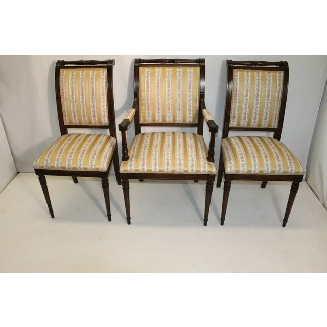 Italian Early 20th Century Set of 6 Regency Style Maple Dining Room Chairs, New Upholstery For Sale - Image 3 of 8