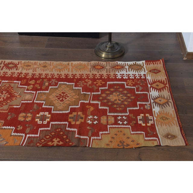 1970s 1970s Vintage Handmade Wool Cotton Red Crimson Runner Rug For Sale - Image 5 of 11