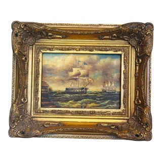 Vintage Nautical Oil Painting , Framed For Sale