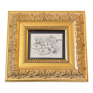 1960’s Original Small Abstract Ink/Pencil Drawing Chunky Gold Frame For Sale