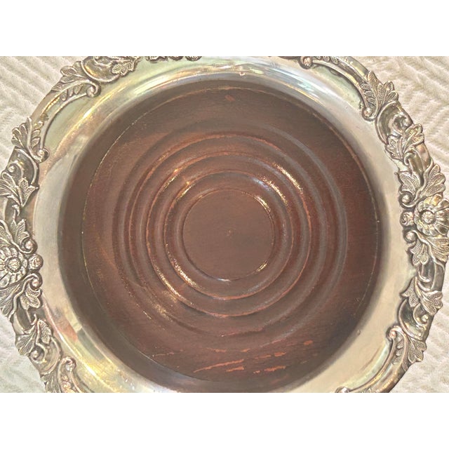 Silver Vintage Heavy Silver Over Copper Wine Bottle Coaster With Turned Wood Base For Sale - Image 8 of 9