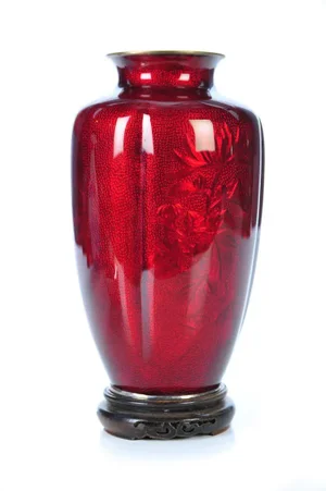 Vintage Japanese Red Cloisonne Vase