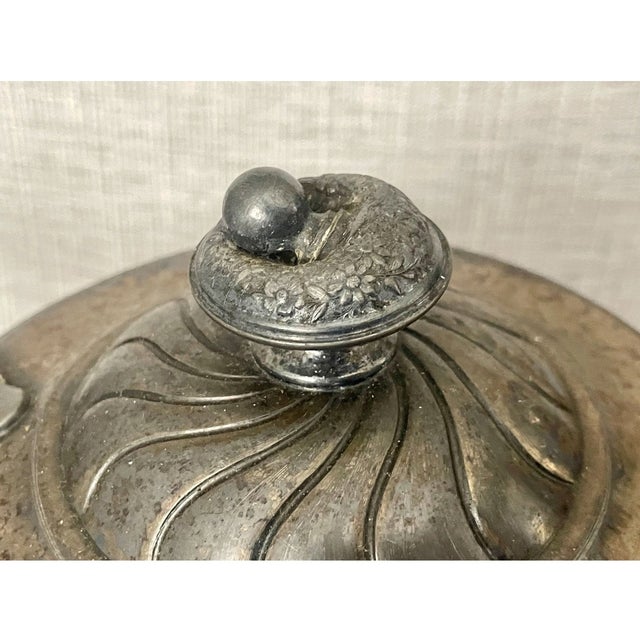 Metal Antique Meriden Silver-Plated Insulated Pitcher 12" – Quadruple Plate 1868 Ceramic Lined Victorian Carafe With Floral Details For Sale - Image 7 of 10