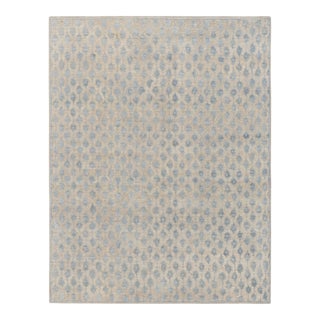 Rug & Kilim’s Oversized Block Print Rug in White with Blue Floral Patterns - 14x20 For Sale