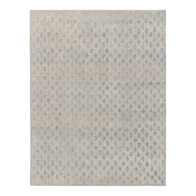 Rug & Kilim’s Oversized Block Print Rug in White with Blue Floral Patterns - 14x20 For Sale