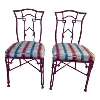 2 Vintage Chinese Chippendale Regency Side Chairs Dining Aluminum Faux Bamboo For Sale