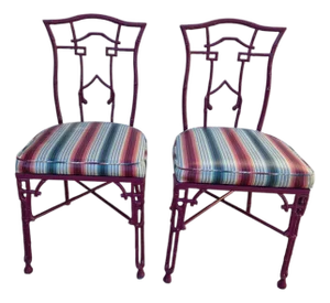 2 Vintage Chinese Chippendale Regency Side Chairs Dining Aluminum Faux Bamboo