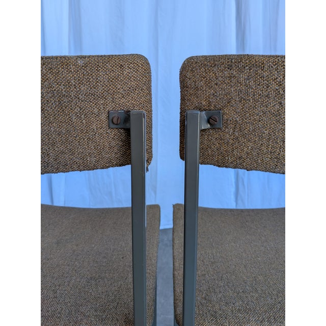 Vintage Industrial School Chairs in Brown Fabric with Black Metal Bases, 1970s, Set of 6 For Sale - Image 16 of 18