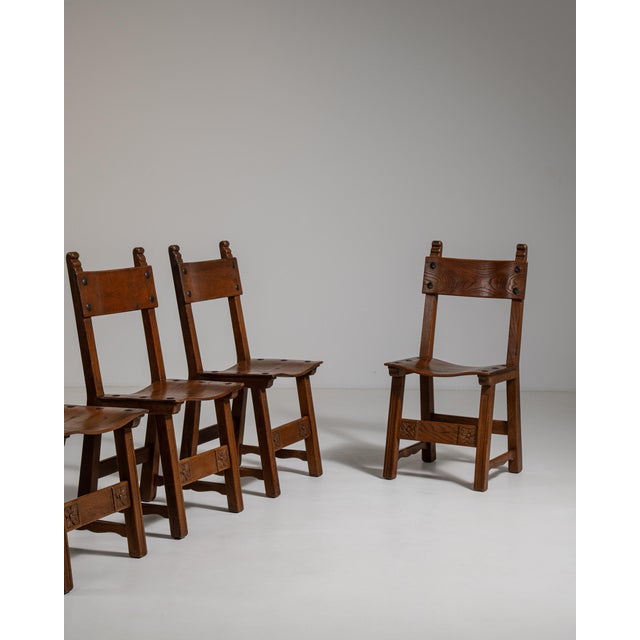 Brutalist 1970s Set of Four Brutalist Oak Dining Chairs For Sale - Image 3 of 14