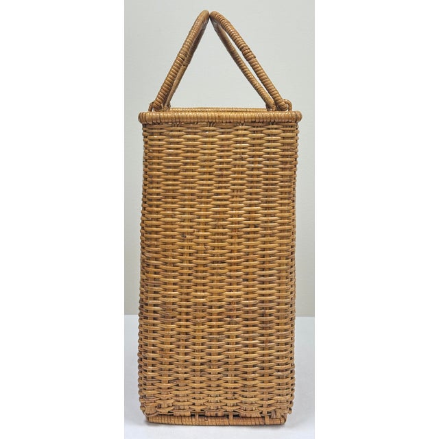 Vintage Tall Woven Wicker Basket With Round Handles For Sale In Kansas City - Image 6 of 7
