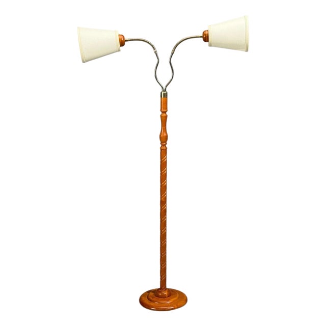 Markslöjd, Floor Lamp, Light Wood, Metal, Fabric, Sweden, 1990s For Sale