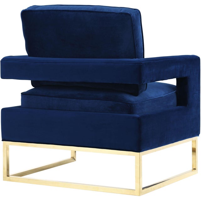 Transitional Avery Navy Velvet Chair with Gold Frame For Sale - Image 3 of 7