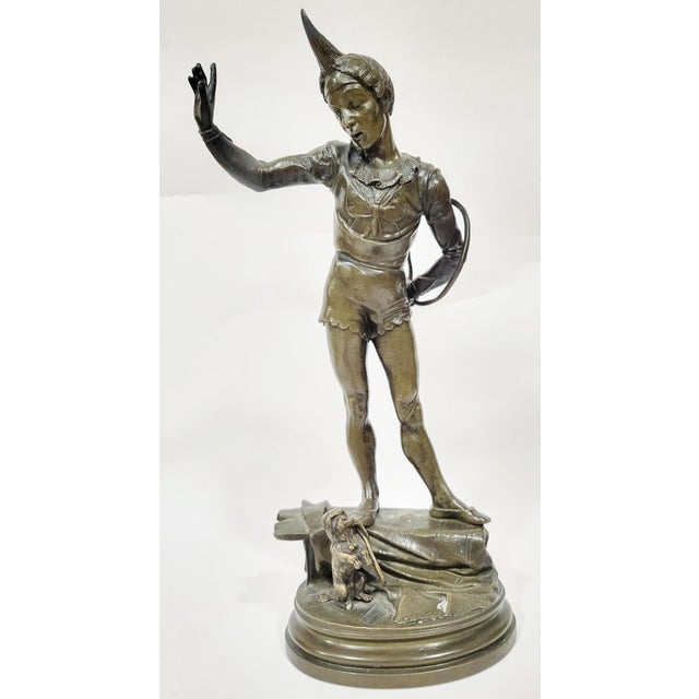 Antique French 19th C Harlequin & Poodle Bronze Statue Signed A. Barye For Sale - Image 13 of 14