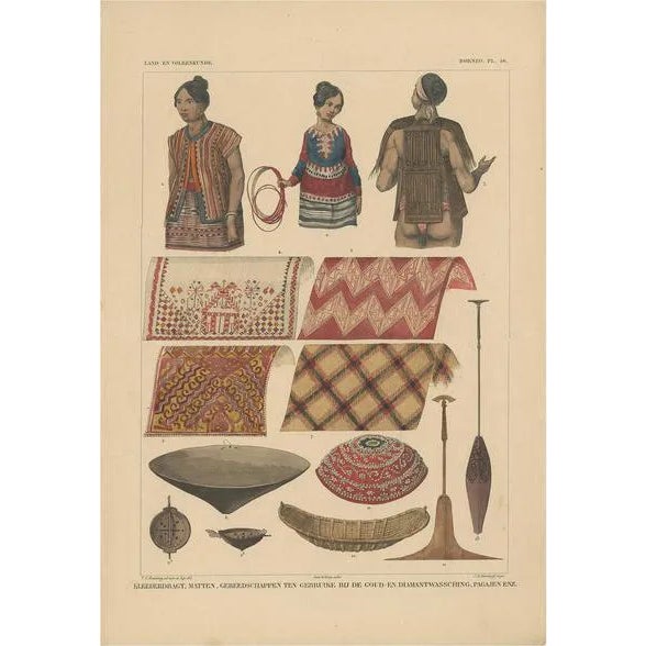 Temminck, Clothes and Utensils of Borneo Indonesia, 1840, Print For Sale