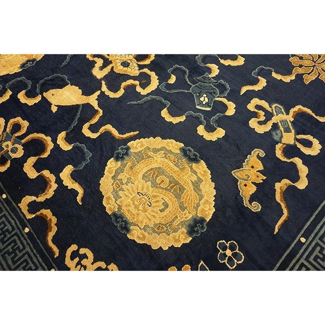 Textile Antique Traditional Elements Chinese Peking Floral Medallion Blue 1880s Rug For Sale - Image 7 of 10