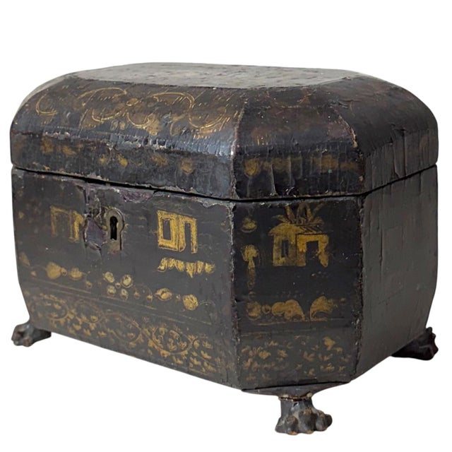 Black Early 19th Century Chinese Export Black Lacquer Tea Caddy For Sale - Image 8 of 10