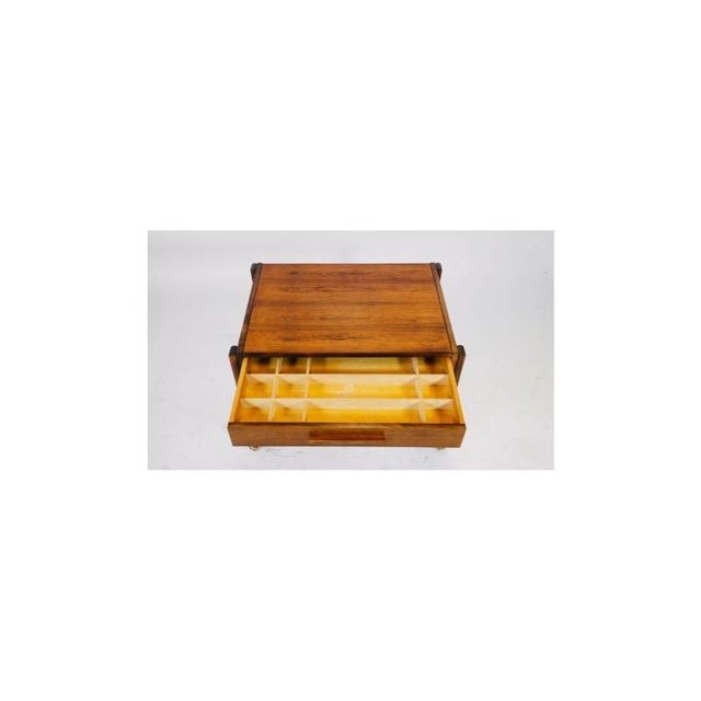 Mid 20th Century Near Pair of Danish Modern Sewing /Side Tables With Woven Baskets in the Style of p.j. Møbler – Rosewood & Teak For Sale - Image 11 of 11