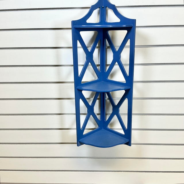 1960s Vintage Americana Boho Chic Folk Art 3-Tier Wall Mounted Corner Shelf For Sale - Image 4 of 13