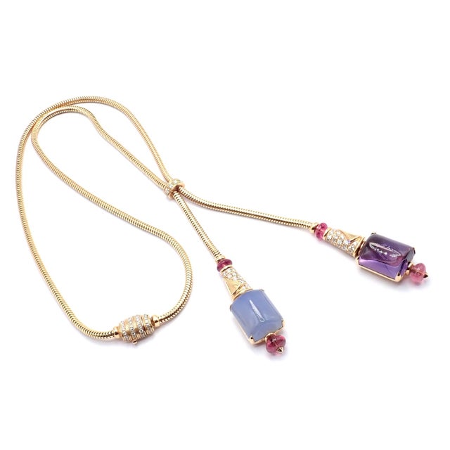 Bulgari Bulgari Rose Gold Amethyst Chalcedony Tourmaline Lariat Necklace For Sale - Image 4 of 15