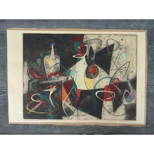 1940s Ernest Bradfield Freed 1908-1974 - the Edge of Darkness - Etching, Colored Chalk on Paper 1948 For Sale - Image 5 of 7