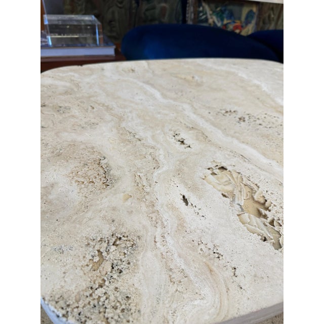 Mid-Century Modern Natural Travertine and Lucite Sidetables - a Pair For Sale - Image 3 of 6