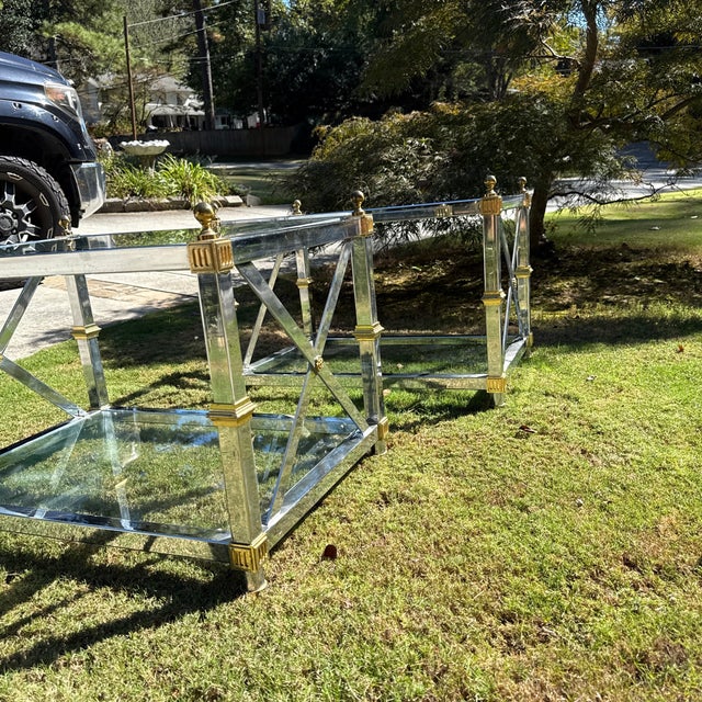 Chrome Vintage Chrome and Brass X-Base Tables Attributed to Maison Jansen ~ a Pair For Sale - Image 8 of 11