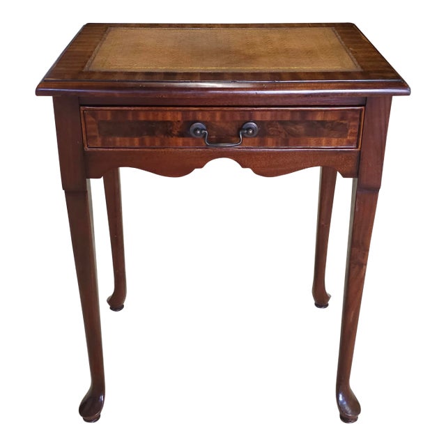 Mid-Century Mahogany and Leather Top English Silver Table For Sale