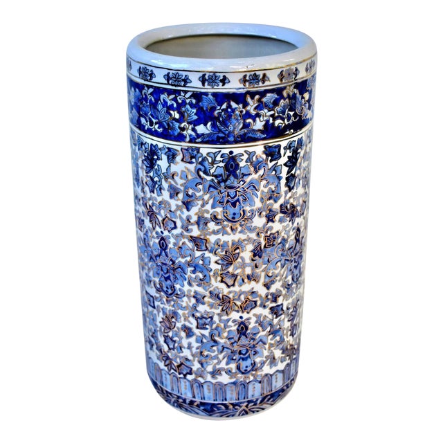 Vintage Blue and White Ceramic Umbrella Stand Chairish