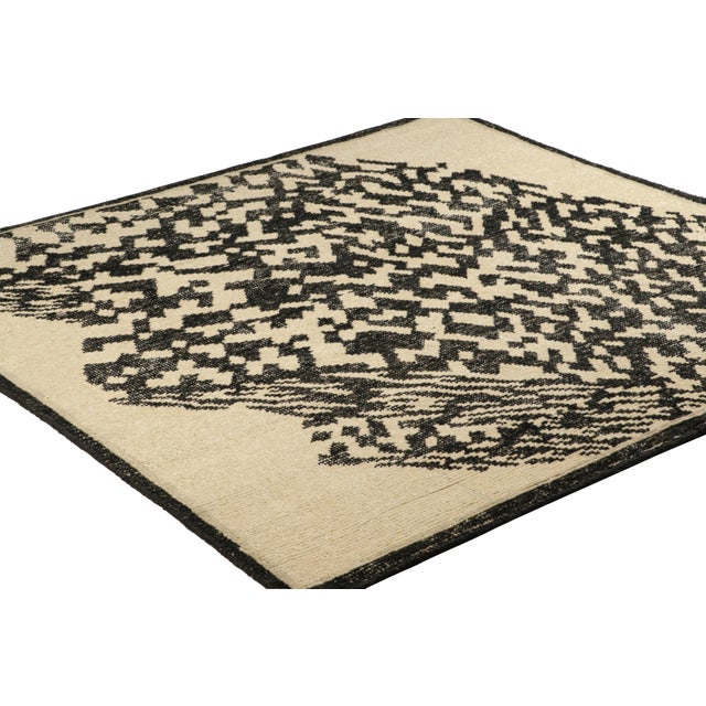 2010s Rug & Kilim’s Distressed Abstract Square Rug in Ivory & Black Geometric Patterns For Sale - Image 5 of 7