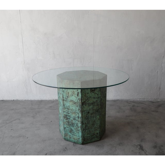 Octagonal Plaster Table Base, Faux Verdigris Copper, Circa 1990s For Sale - Image 4 of 8