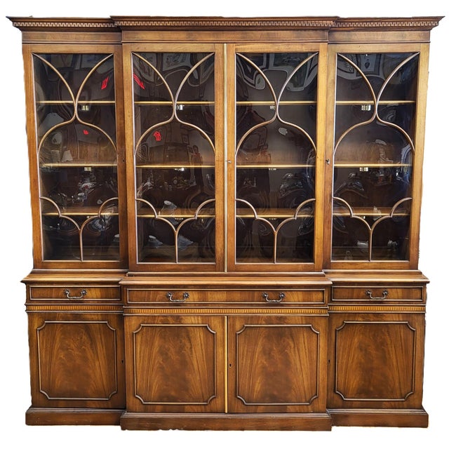 American Vintage American Mahogany & Bubble Glass Curio Vitrine Bookcase Breakfront For Sale - Image 3 of 18