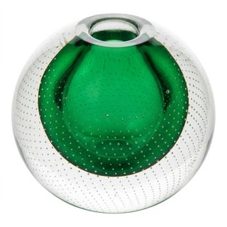 Mid-Century Modern a.d. Copier for Royal Leerdam Emerald "Spijkerbol" Controlled Bubble Glass Bud Vase & Taper Holder (1950s) For Sale