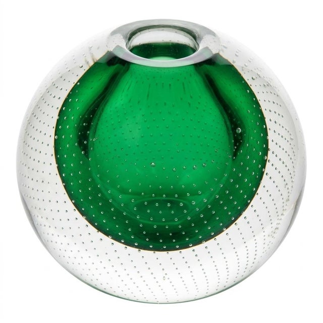 Mid-Century Modern a.d. Copier for Royal Leerdam Emerald "Spijkerbol" Controlled Bubble Glass Bud Vase & Taper Holder (1950s) For Sale