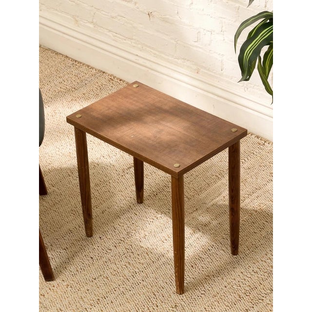 Vintage Mid-Century Modern Wood Side Table With Brass Corner Accents For Sale - Image 4 of 8