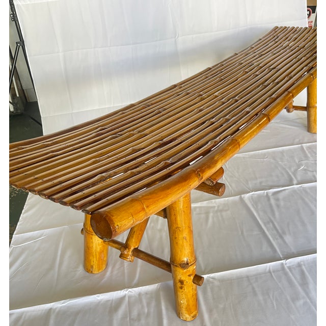 1970s Oversized 73" Mid-Century Curved Bamboo Sling Bench – Japanese Zen Style For Sale - Image 5 of 16