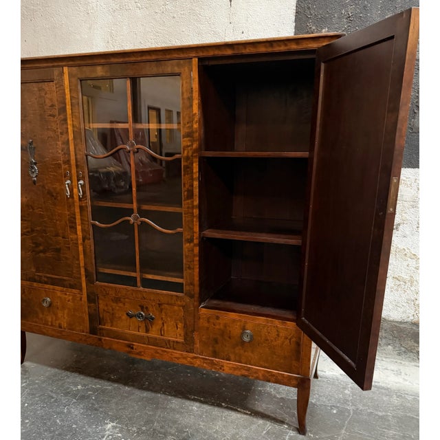 Wood Neoclassical Revival Flame Birch Vitrine Bookcase Cabinet C 1920s For Sale - Image 7 of 11