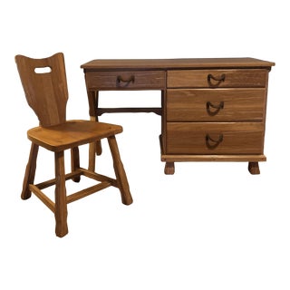 1960's A Brandt Ranch Oak Vintage Desk With Side Chair - Set of 2 For Sale