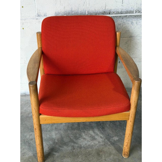 Vintage Danish Oak Lounge Chair by Skive Møbelfabrik Mid-Century Modern Red Upholstery For Sale - Image 13 of 13