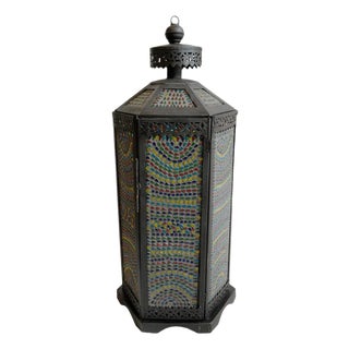 Vintage Rainbow Mosaic Indian Iron Table Lamp For Sale