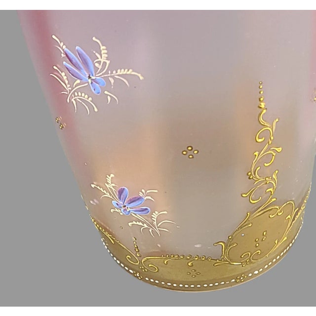 Victorian Moser Bohemian Cranberry Glass Hand Painted Enameled Flowers Gilded Vase For Sale - Image 6 of 12
