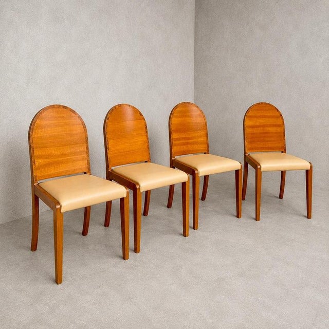 Art Deco Burr Walnut Dining Chairs with Cream Upholstered Seats, 1930s, Set of 4 For Sale - Image 10 of 10