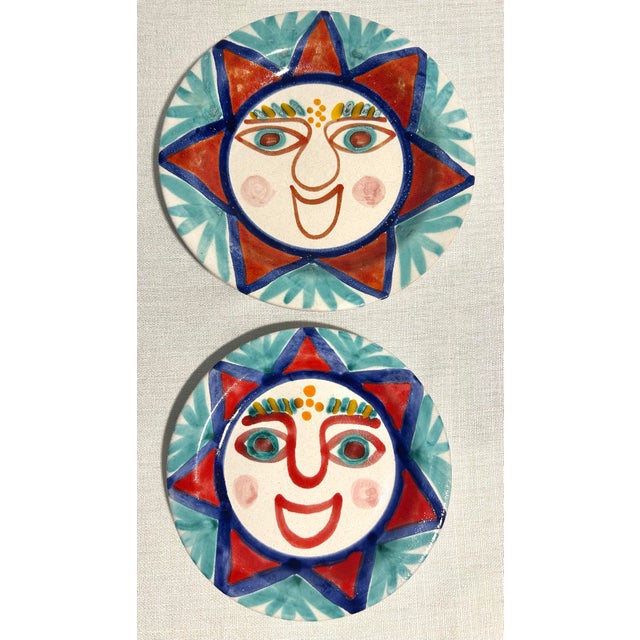 DeSimone MCM Italian DeSimone Hand Painted Ceramic Sun Plates For Sale - Image 4 of 7