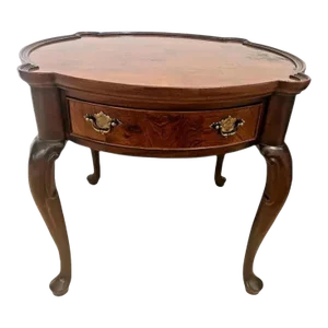 1980s Vintage Hekman Round Table With Drawer French Style Burl Mahogany