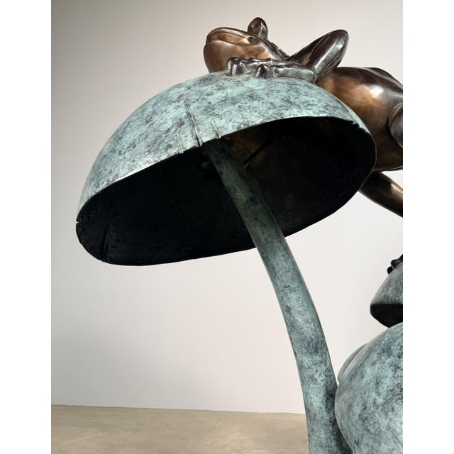 Late 20th Century Large Bronze Frog Fountain - Climbing Mushroom Garden Sculpture - 54"h For Sale - Image 5 of 16