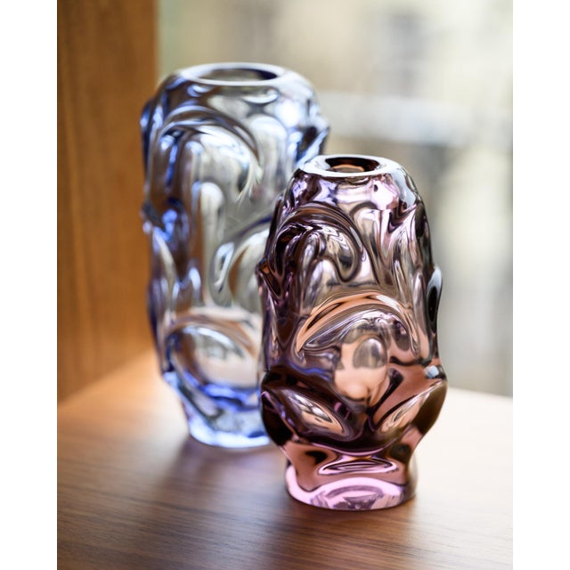 Pair of heavy hand-blown glass vases designed by Jan Beránek for the Škrdlovice Glassworks in Czechoslovakia, 1960s. The...