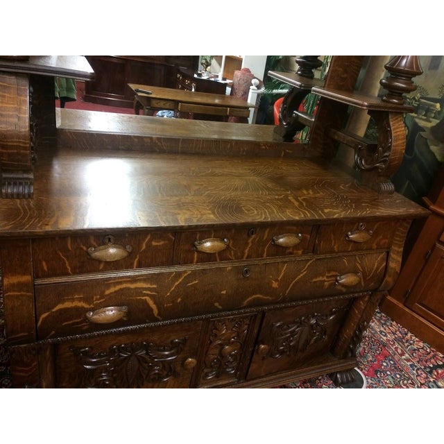 Wood Antique Oak Buffet, Carved Victorian Buffet Bar For Sale - Image 7 of 16