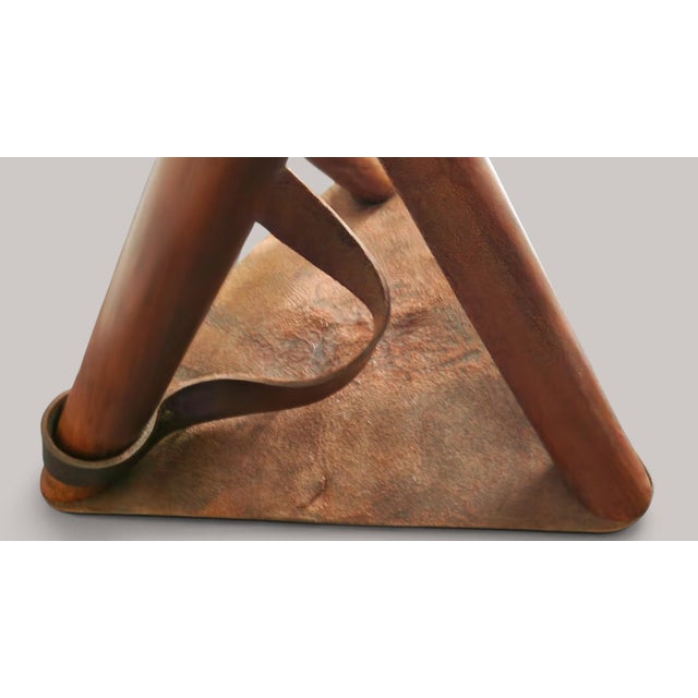 Folding Stools in Teak and Brown Leather, 1970s, Set of 2 For Sale - Image 16 of 18