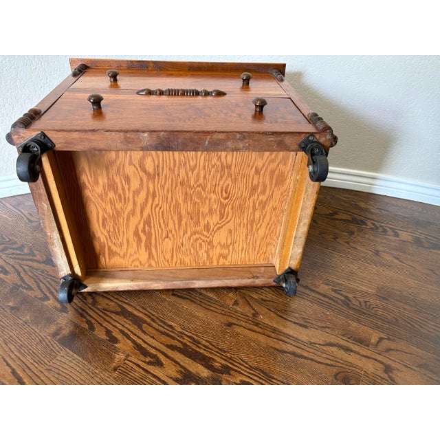 Vintage Traditional Solid Wood 2-Drawer Mobile File Cabinet on Darnell Industrial Casters For Sale - Image 10 of 12