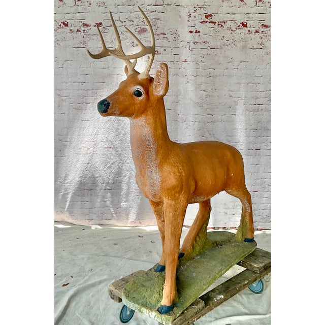 Rustic Life-Size Cast Concrete Deer Sculpture, Rustic Garden Accent For Sale - Image 3 of 8