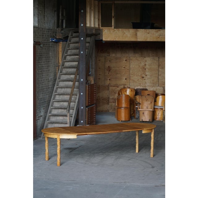 Mid-Century Modern Round Oak Dining Table with Three Extensions, 1960s For Sale - Image 12 of 18